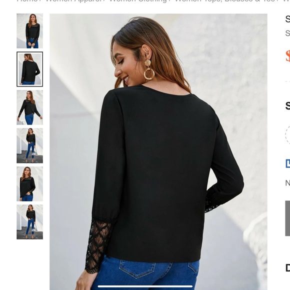 New drapey blouse with scallop lace at cuffs and top - Picture 2 of 3